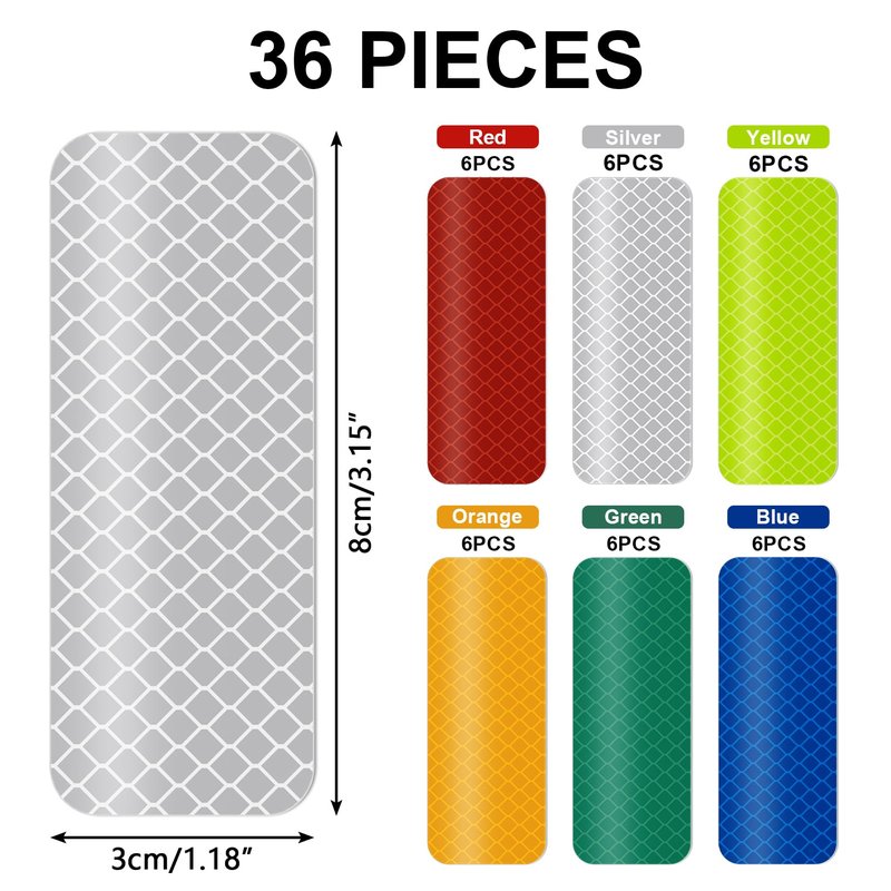 PSLER Reflective Stickers, 36 PCS High Visibility Reflective Tape Waterproof Reflective Strips Bulk Safety Reflective Tape for Car Motorcycle Bike Trailer Helmet Mailbox Bag, 6 Colors