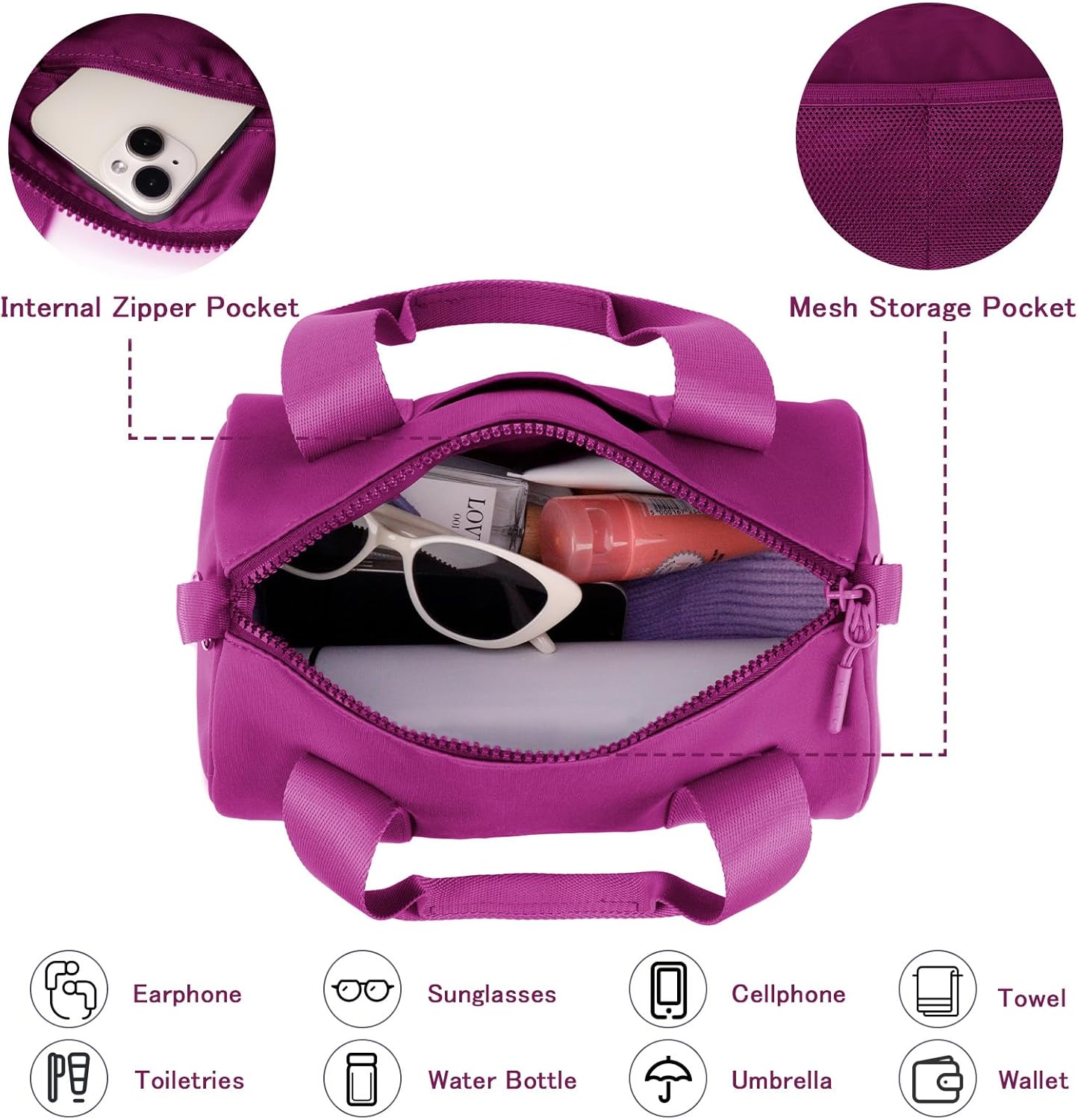IBEE Small Gym Bag for Women Mini Duffel Bag for Travel Waterproof Workout Crossbody Bags Elastic Fabric Barrel Purse for Sports Fitness Yoga Cute Lightweight