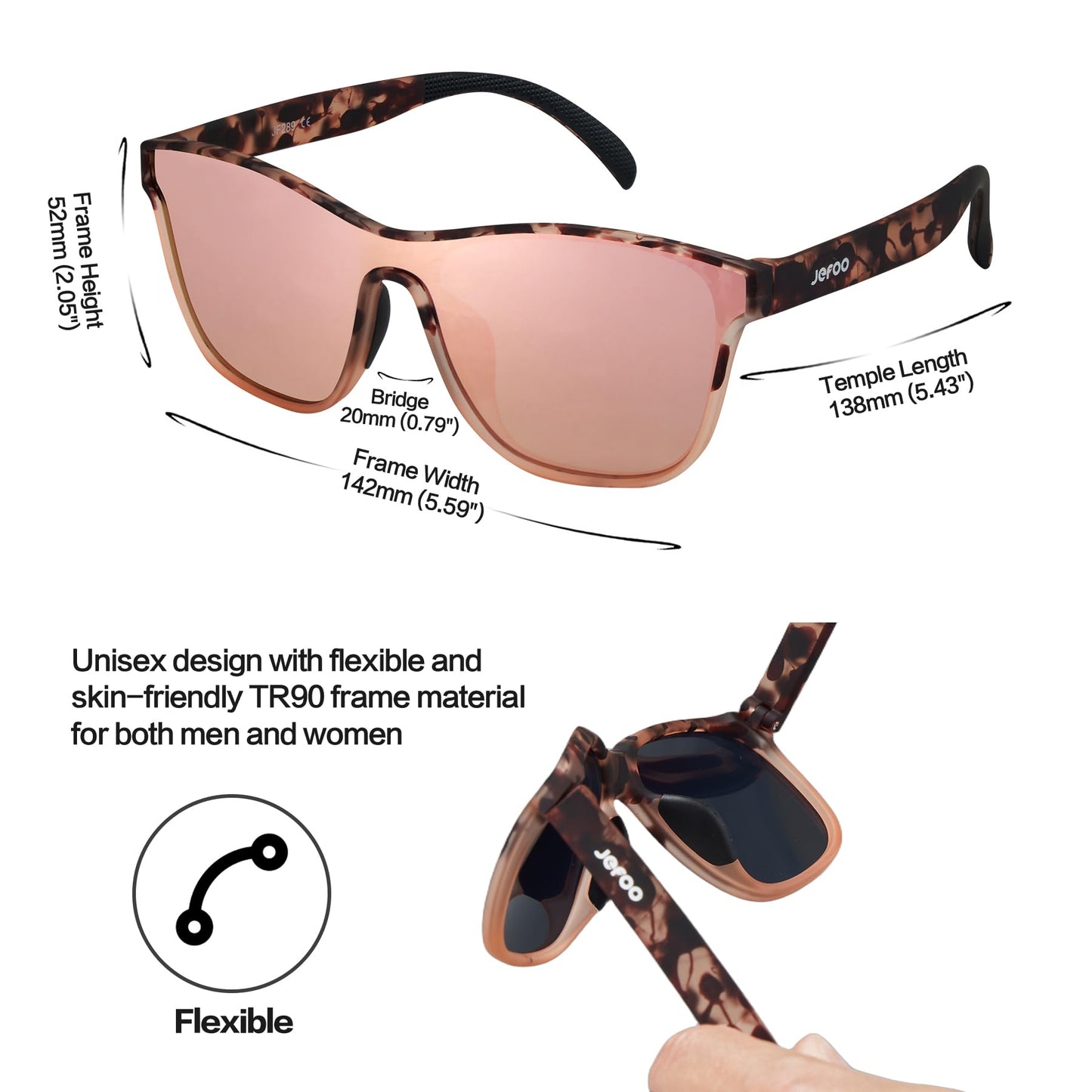Jefoo Running Sunglasses for Women Men Polarized Retro Shades Trendy 80s Mirrored Shield UV400 Protection Tangle Free