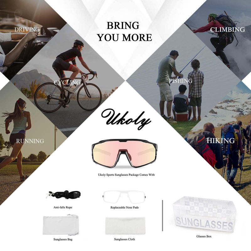 Ukoly Photochromic Cycling Glasses For Men Women, Sports Sunglasses For Baseball Running Cycling HD Lens UV400 Protection 628 (HD Photochromic Red)