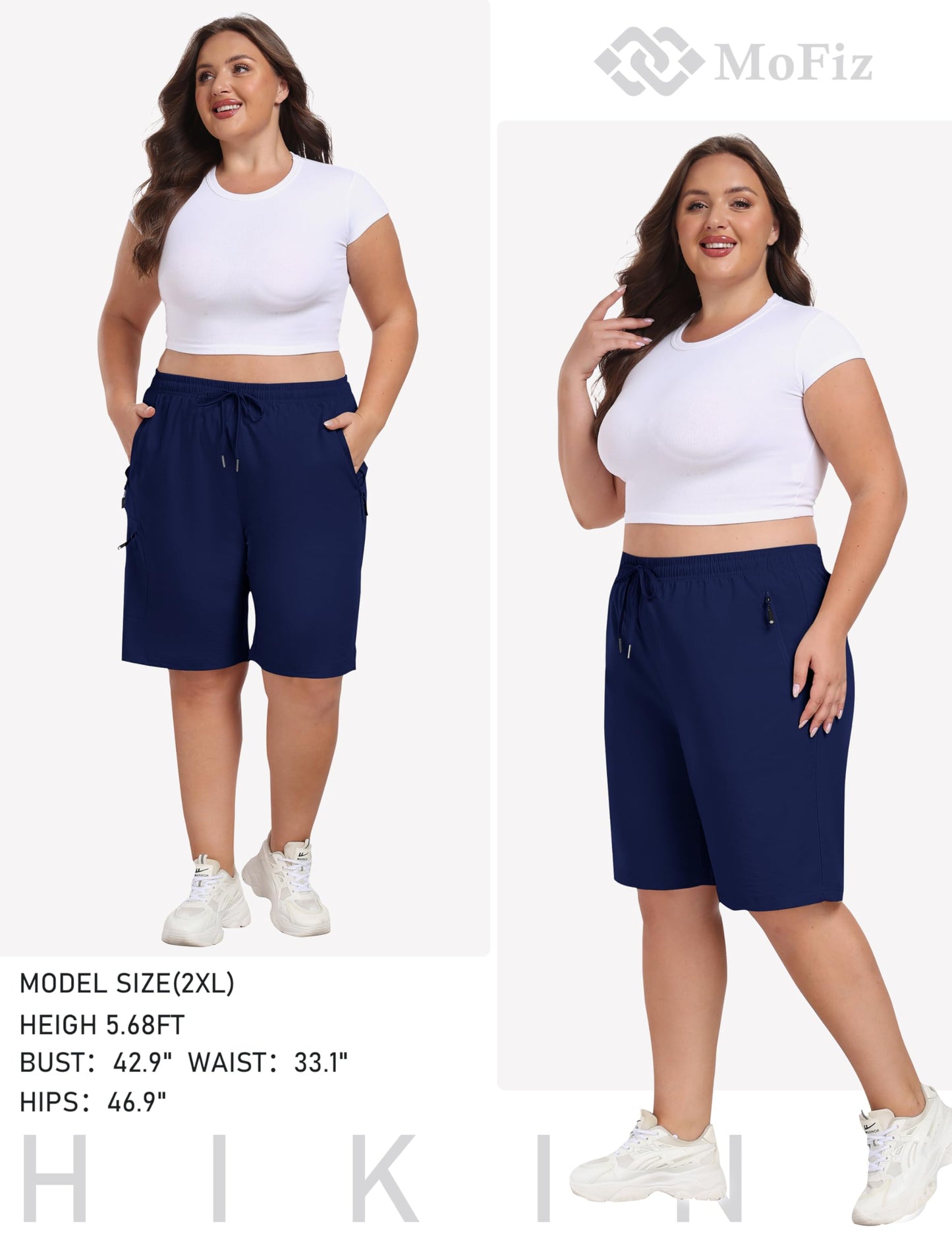 MoFiz Women's Plus Size Hiking Cargo Shorts Quick Dry Lightweight Summer Shorts with Pockets Navy 3XL