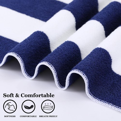 Oversized Striped Terry Beach Towel 60 * 30 in Soft Extra Large Big Pool Swim Towels for Adult XL Clearance Big Travel Blanket Cruise Vacation Accessories Essentials Lounge Chair Cover Navy Blue