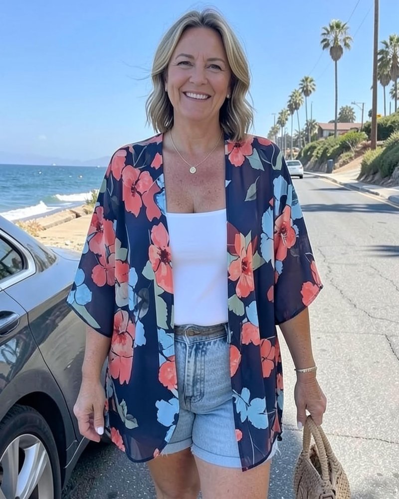 Summer Kimono Cardigan for Women Sheer Light Tops Casual Open Front Swimwear Shirts Beach Cover ups (Oil Blue,3XL)