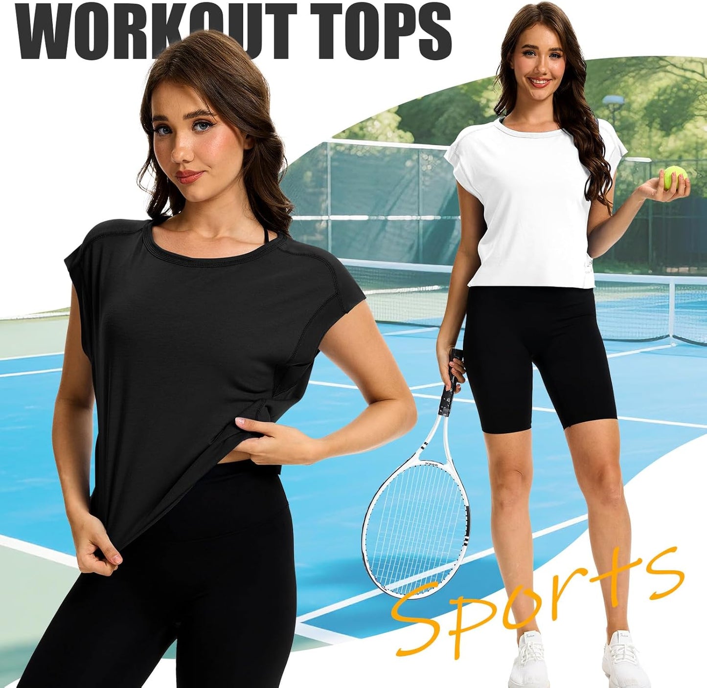 2 Pack Women's Open Back Workout Tops Short Sleeve Backless Athletic Shirts Loose Fit Crop Tops Running Gym Yoga Tee