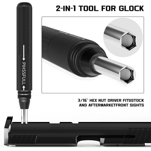 2-in-1 Tool Kit for Glock with Front Sight Remove, Magazine Disassembly,Pin Punch Tool for Glocks 19 19x 17 26 27 43 43x Accessories