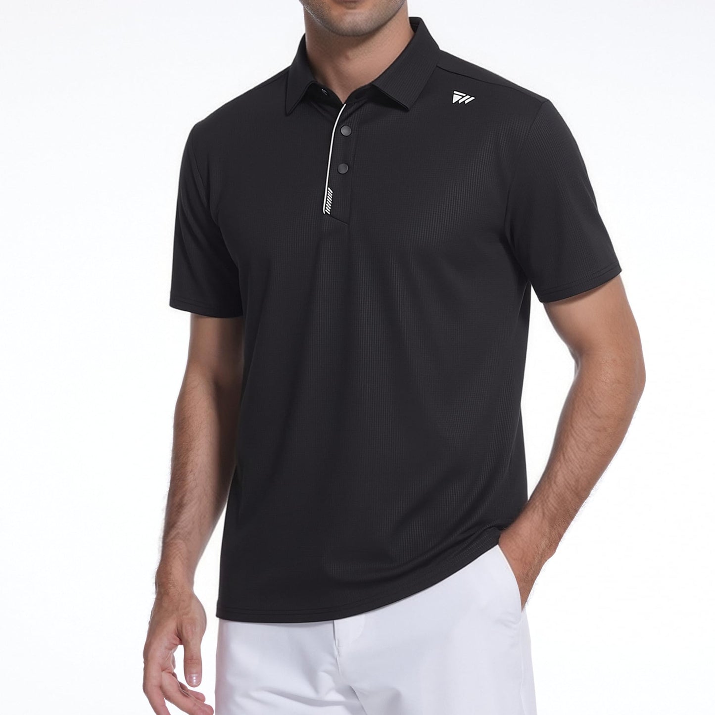 WARHORSEE Golf Shirts for Men Short Sleeve Breeze Dry Fit Performance Moisture Wicking Golf Polo Shirt for Men,Black,L