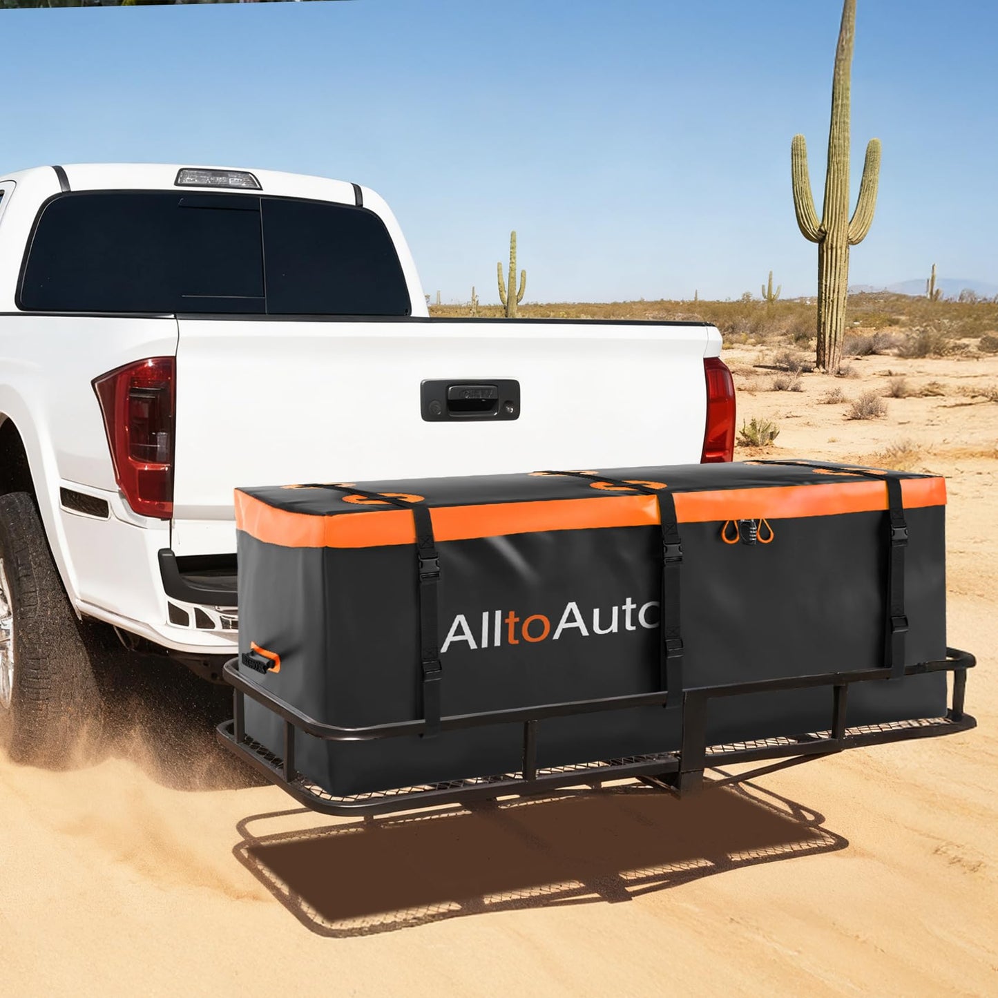 AlltoAuto 25 CuFt Waterproof Cargo Bag for Hitch Carrier | 60"x24"x31" Trailer Hitch Cargo Carrier | Weatherproof Truck Bed Storage with Straps, Lock & Carry Case | PVC Vehicle Soft-Shell Carriers