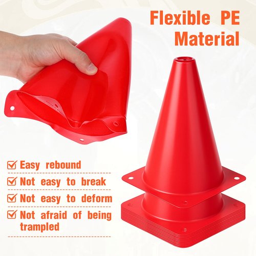 DIVINA VITAE 32Pcs Soccer Cones for Training, 7 Inch Sports Agility Cones Orange Plastic Traffic Cones with Mesh Drawstring Bag for Basketball Football Skating Drills Practice