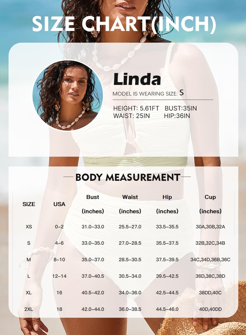 Herseas Women Swimsuits 2 Piece U-Wired Push up Ribbed Ruched High Rise Bikini Sets Longline Modest Solid Flattering Swim Suit Sexy Classic Pool Party Essentials Apricot Large
