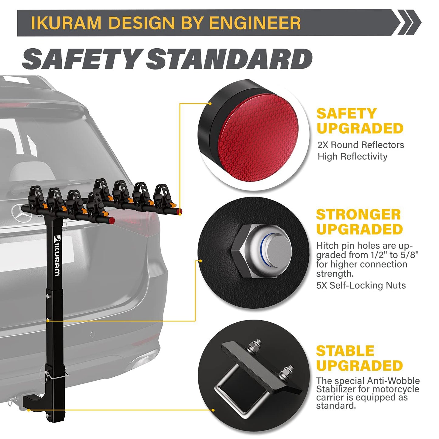 IKURAM R 4 Bike Rack Bicycle Carrier Racks Hitch Mount Double Foldable Rack for Cars, Trucks, SUV's and minivans with a 2" Hitch Receiver