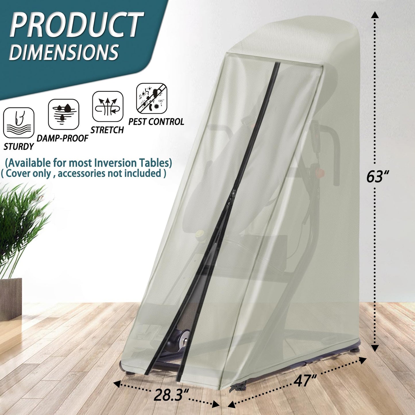 Iceberg Elf Inversion Table Cover - Dustproof and Waterproof Inversion Equipment Protection Covers (47" L X 28.3" W X 63" H, Beige) - Keep Your Inversion Table Safe from Dirt and Scratches