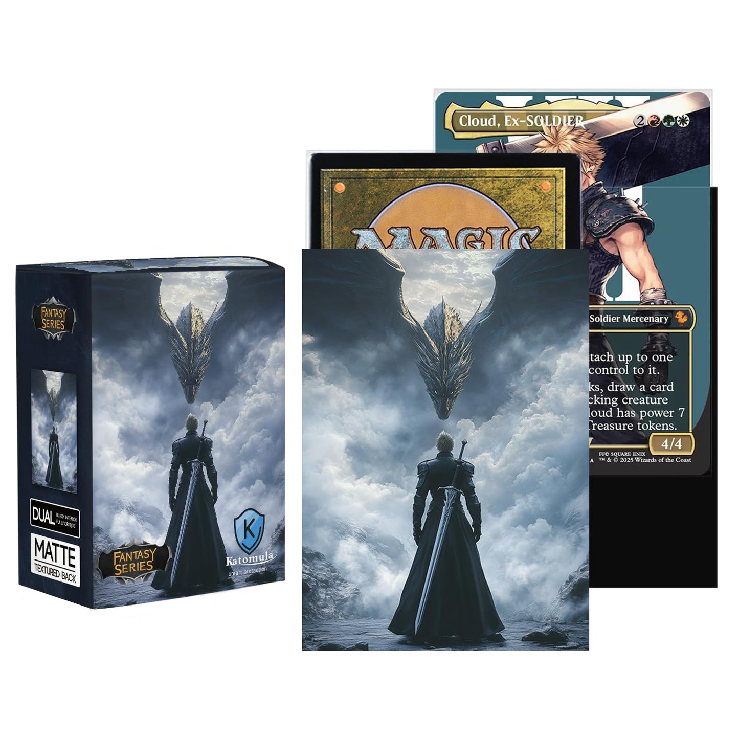 Katomula 100 MTG Card Sleeves with 100 Inner Sleeve, Textured Back Art Sleeves, Fit Standard Size Cards - Fantasy Dragon