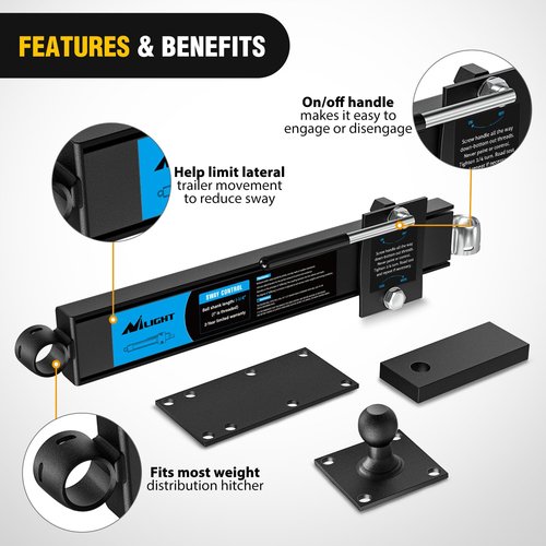Nilight Adjustable Sway Control Kit with On/Off Control & Double Friction Pads for Trailer/Camper/RV
