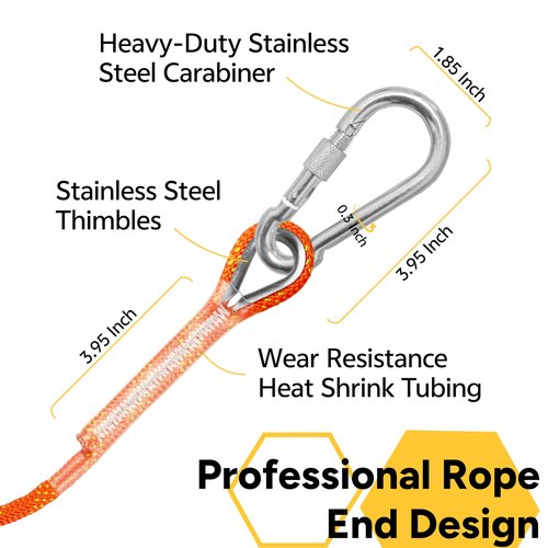 WiseRoot 8mm Climbing Rope for Adults: Outdoor Climbing Rope Rock Climbing Rope Static Rope Heavy Duty Rope for Arborist Tree Climbing Camping Hiking Rescue, 10m(32ft) 20m(64ft) 30m(96ft) Orange/Black