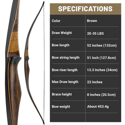 HANDBAIGE 52 Inch Traditional Longbow for Adults Archery Wooden Longbow Handmade Long Bow for Hunting Right Hand Bow Kit (25lbs)