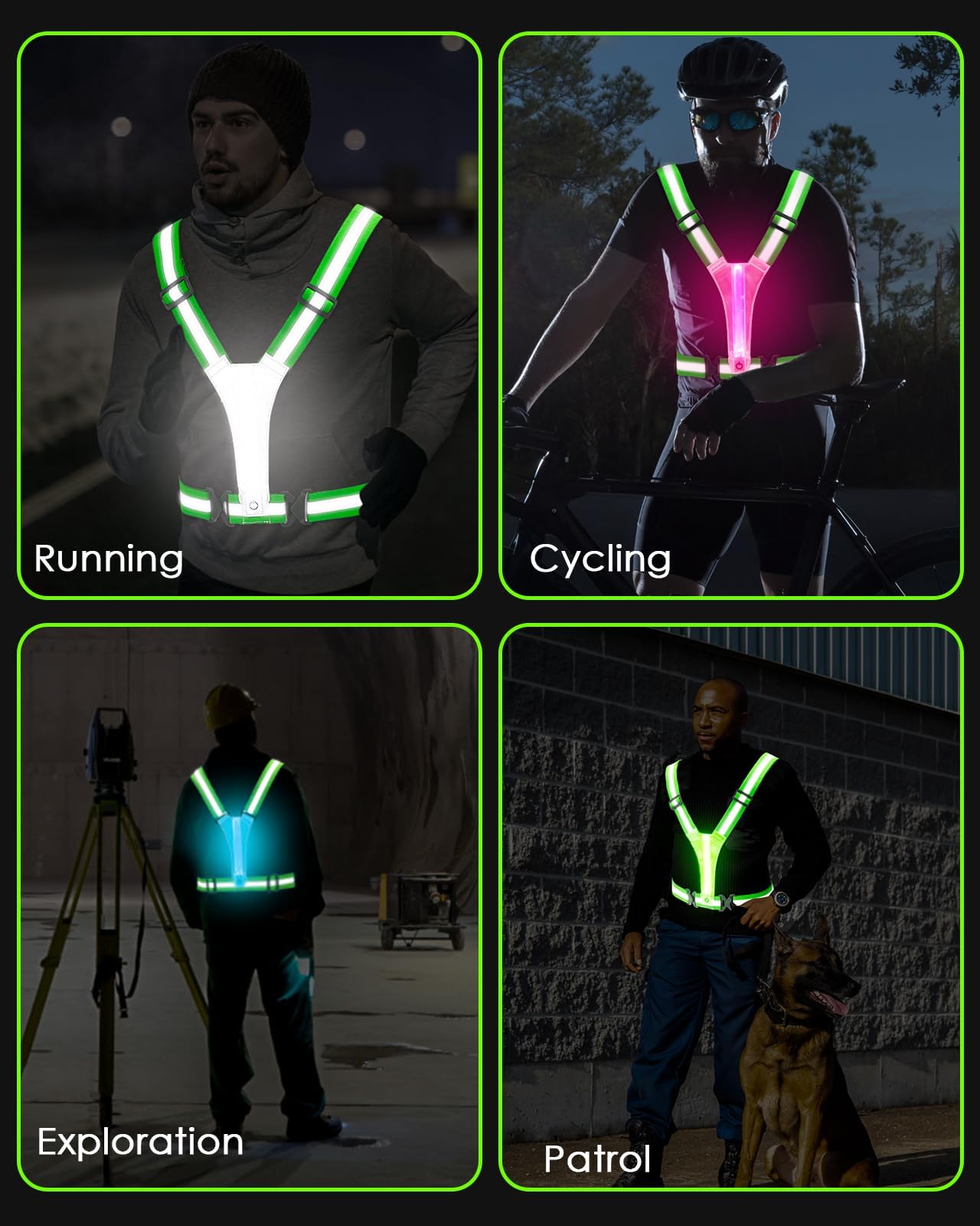 Zacro LED Reflective Vest Running Gear, 5 Lights Colors High Visibility Rechargeable Light Up Running Vest for Runners Night Walking Cycling, Adjustable for Men Women Kids (2 Pack)