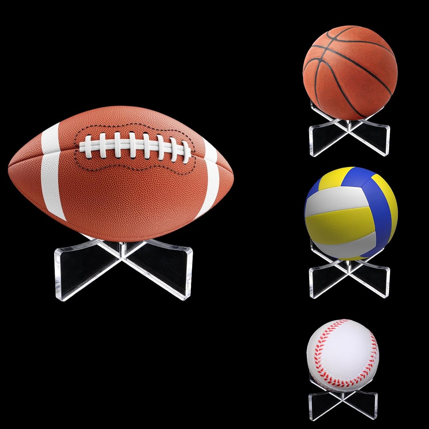 3 Pcs Acrylic Ball Stand Holder, Basketball Stand Ball Display Holder Clear Balls Storage Rack Display Stands for Football Softball Volleyball Baseball Soccer Rugby
