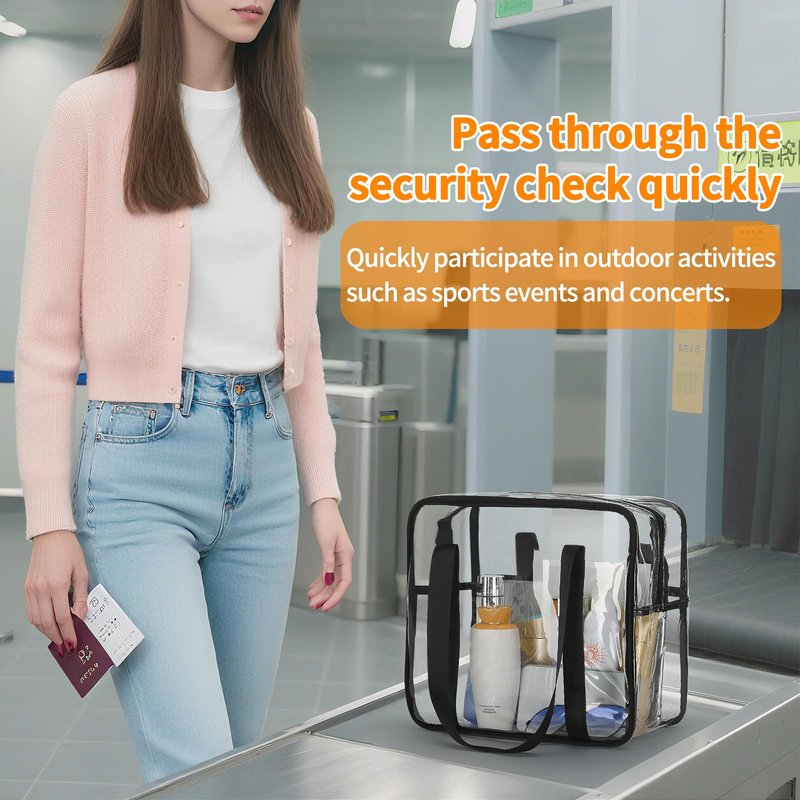 HAOGUAGUA Extra Large Clear Cosmetic Makeup Bag, Transparent PVC Tote Shoulder Bag Stadium Approved, Waterproof Clear Toiletry Carry Pouch Makeup Artist Bag Diaper Bag (Black)