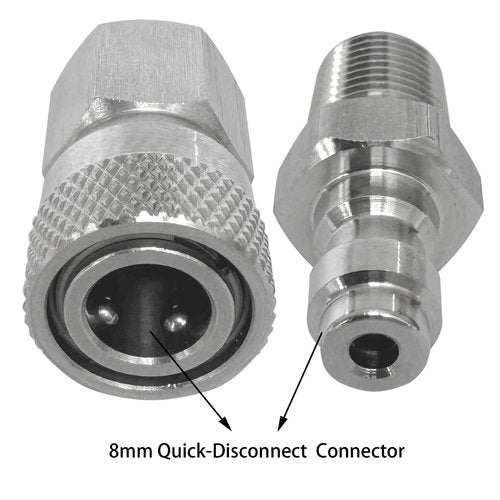 HMKUGO 1/8 NPT Female Connector and 8mm Male Plug Fill Nipple Quick-Disconnect Set, Stainless Steel Remote Line Male & Female Set for PCP Foster Paintball Airsoft Air Gun Tool