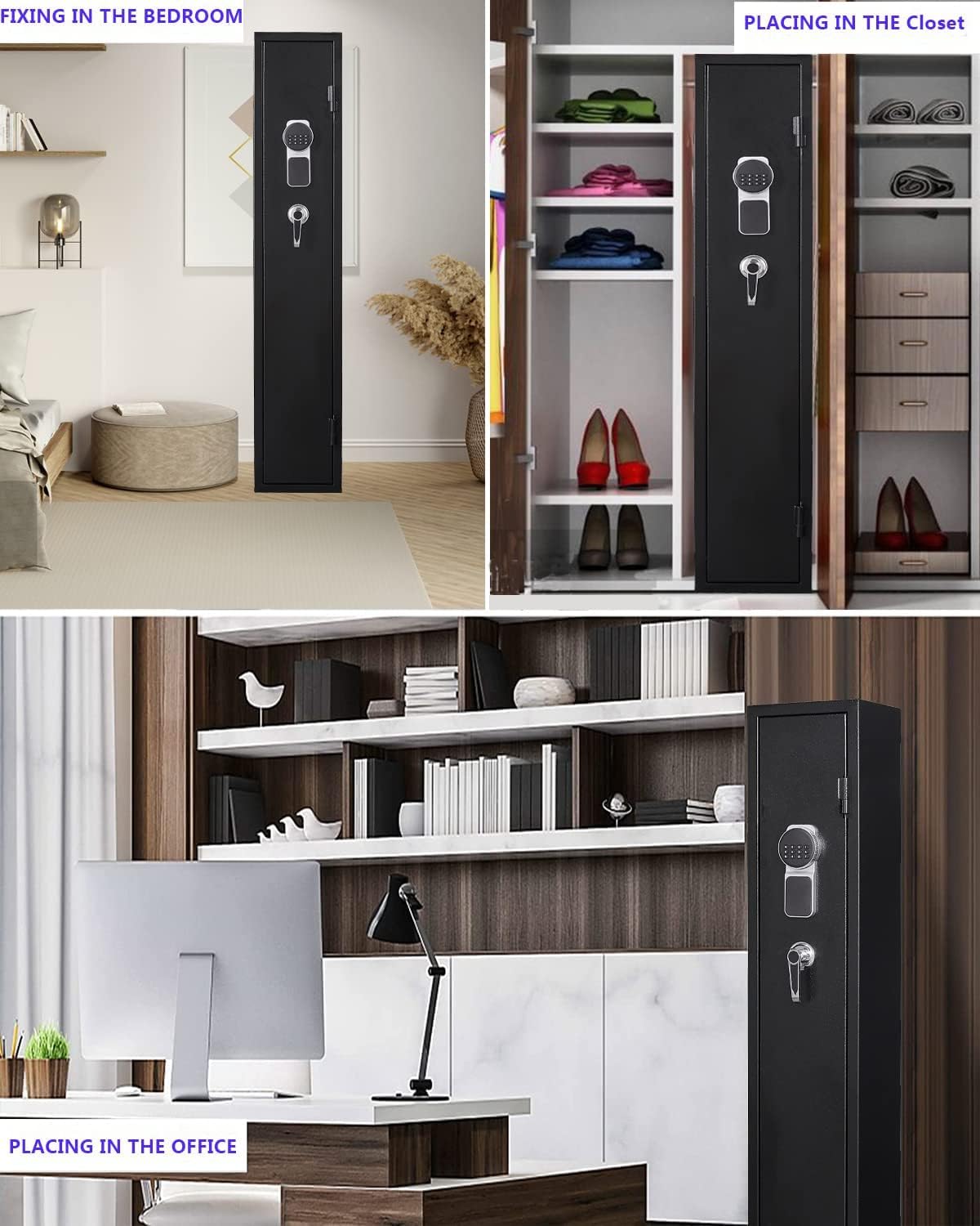 KAER Gun Safe - Quick Access Safes for Pistols and Shotguns, Built-in Removable Storage Shelf, Gun Cabinets for Rifles
