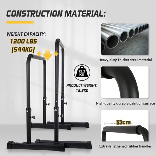 POWER GUIDANCE Dip Bar, Dip Stand Station for Full Body Strength Training, Adjustable Height 30Inches - 38.6Inched, Capacity 1200Lbs, 3 Colors Available (black)