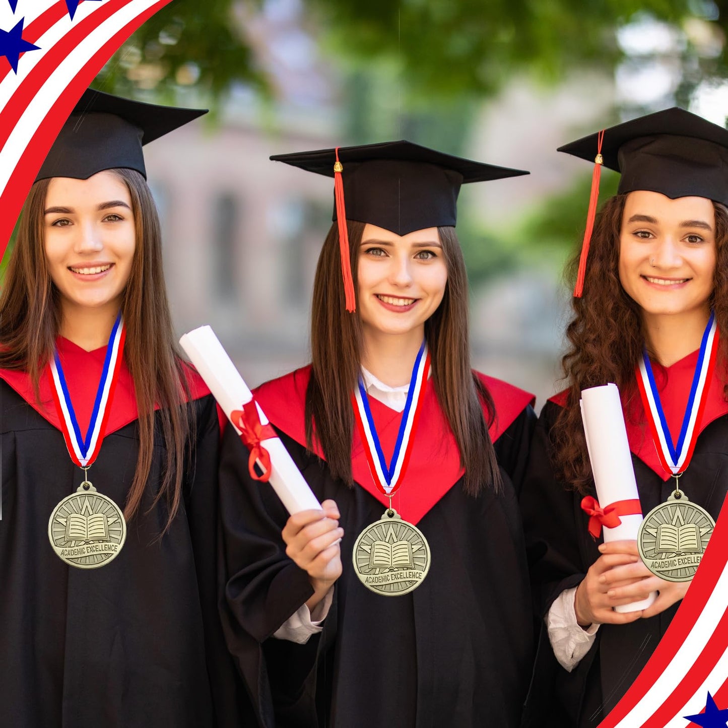 Quelay 60 Pcs 2 Inches Bulk Award Medals Metal Winner Medals with Neck Ribbons for Competitions Graduation School Party Adults Tournaments Trophy Award Prize Gift(Academic Excellence)