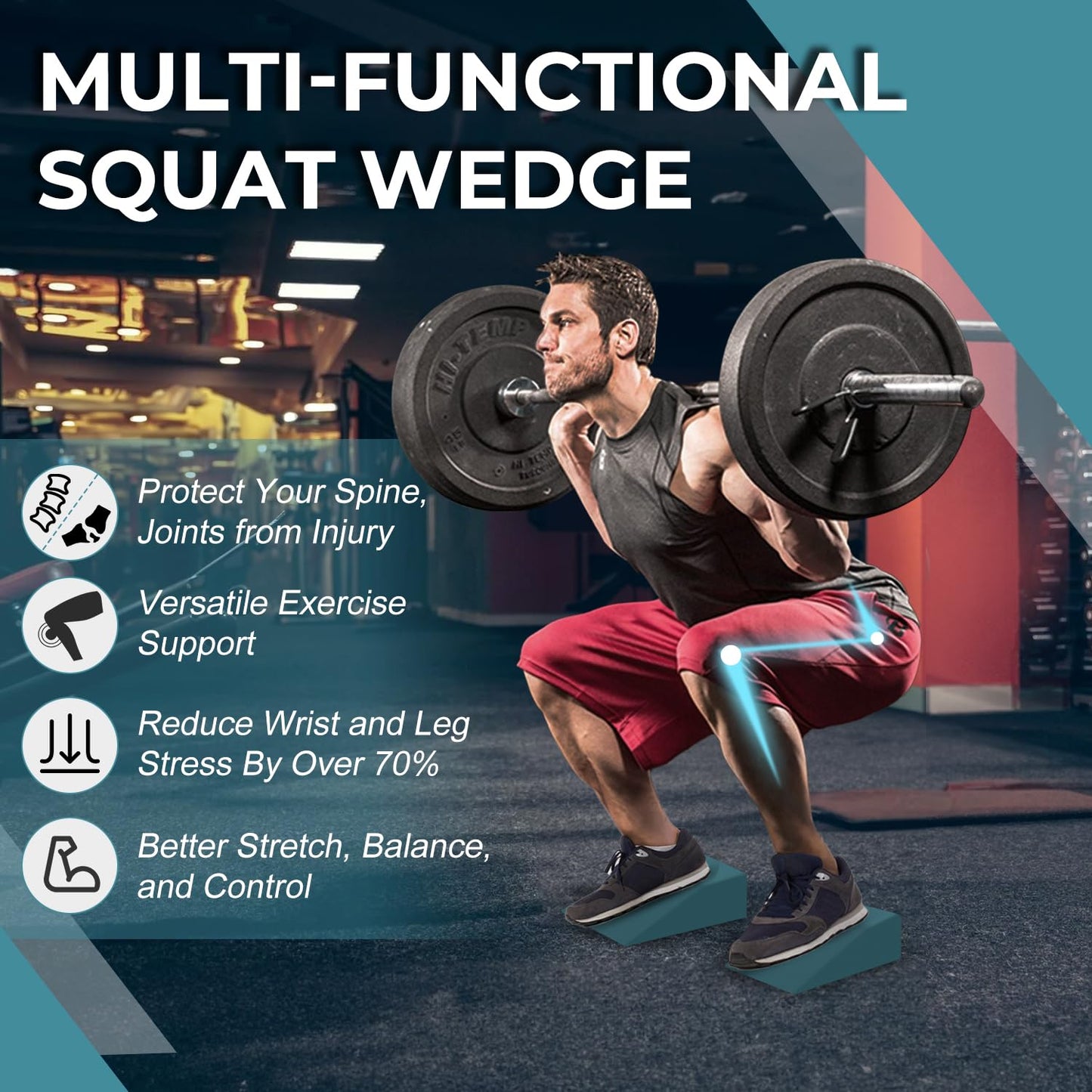 2 Pack Squat Wedge Blocks, Supportive Foot Wrist Exercise Wedge Blocks for Squat,Yoga, Pushup, Balance, Stretch, Strength, Pilate, Plank, Physical Therapy, EVA Riser Block for Men Women