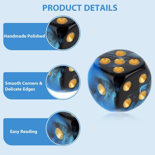 10PCS Dice Set Mini Dice 16mm Two Colours D6 Acrylic Portable Game Dices for Board Games Classroom Teaching Table Games Math Teaching (Blue Black)