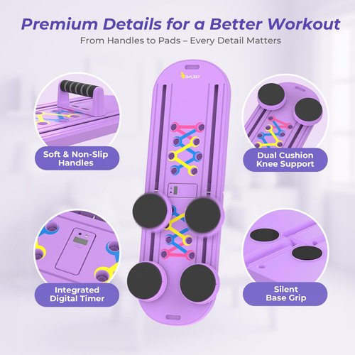 OWLSKY Pilates Reformer Board – 5-in-1 Foldable Pilates Machine for Home Workout, Portable Fitness Board with Resistance Bands, Full Body Training for Women (Purple)