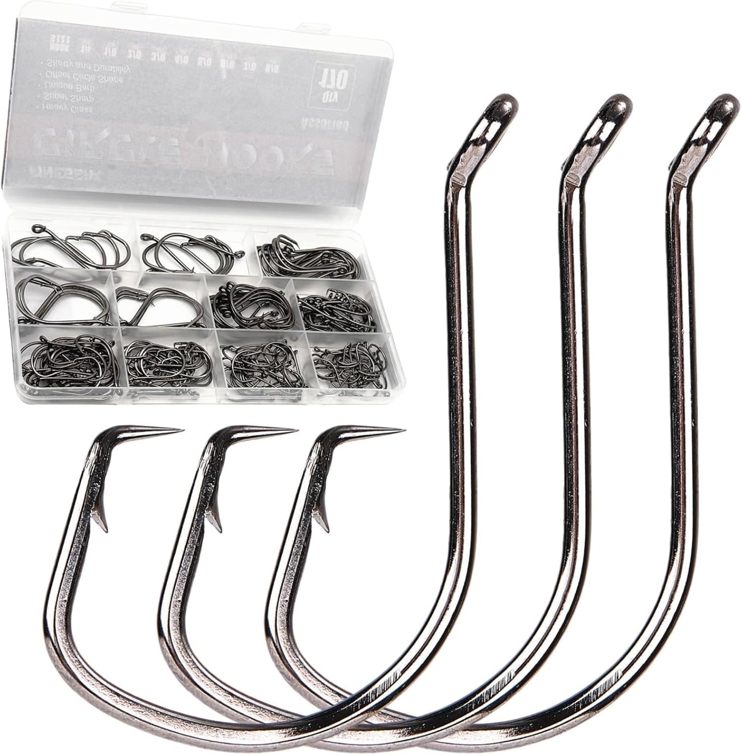 170Pcs Circle Hooks Set, Sturdy Offset Catfish Circle Fishing Hooks Barbed Octopus Fish Hook Saltwater&Freshwater 9 Sizes Assorted 1# 1/0 2/0 3/0 to 8/0