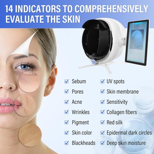 HNZXIB 13.3 Inch Skin Analysis Machine, 38MP AI Facial Skin Analyzer, 8 Spectral Skin Analyzer Machine, Moisture Detector for Beauty Salon & Home, Multi-Language Support
