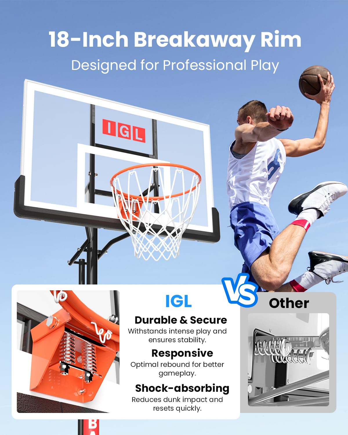 IGL In ground Basketball Hoops Outdoor, 10ft Height Adjustable Basketball Goal In ground with Shatterproof Backboard and Pro-Style Rim (52 inch Backboard)