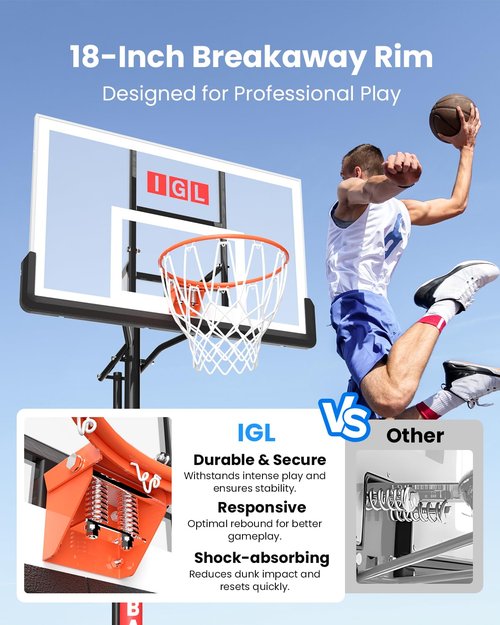 IGL In ground Basketball Hoops Outdoor, 10ft Height Adjustable Basketball Goal In ground with Shatterproof Backboard and Pro-Style Rim (52 inch Backboard)
