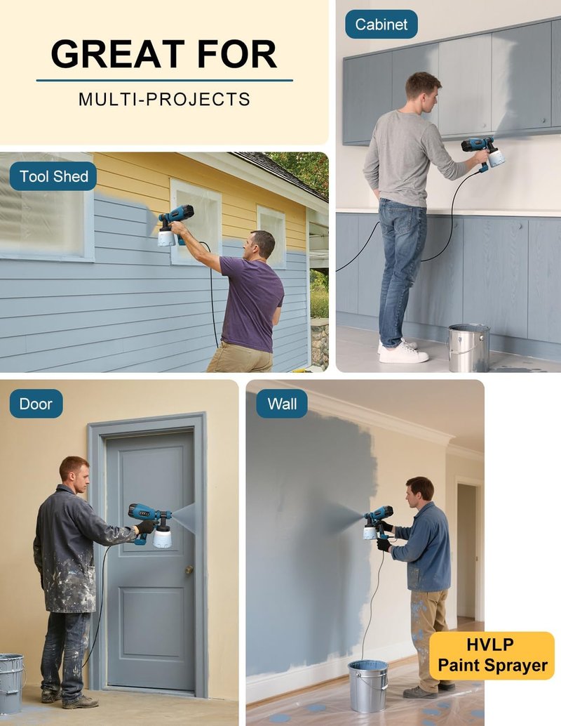 WIBENTL Paint Sprayer, Electric Spray Paint Gun, 3 Modes & 4 Brass Nozzles, with Cleaning & Blowing Joints, Variable Flow Control, for Doors, Fences, Walls, Cabinets, Garden Chairs, Furniture