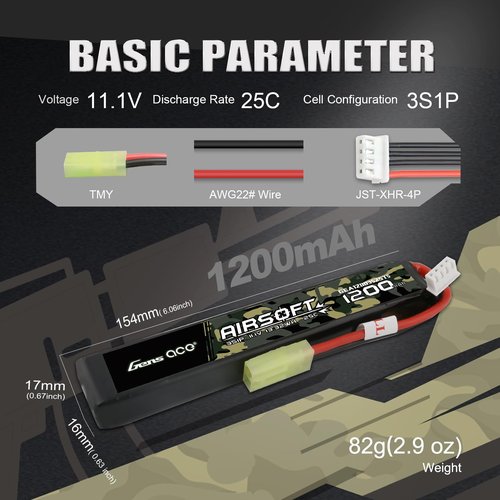Gens ace 25C 1200mAh 3S1P 11.1V Slim Airsoft Battery with Tamiya Plug