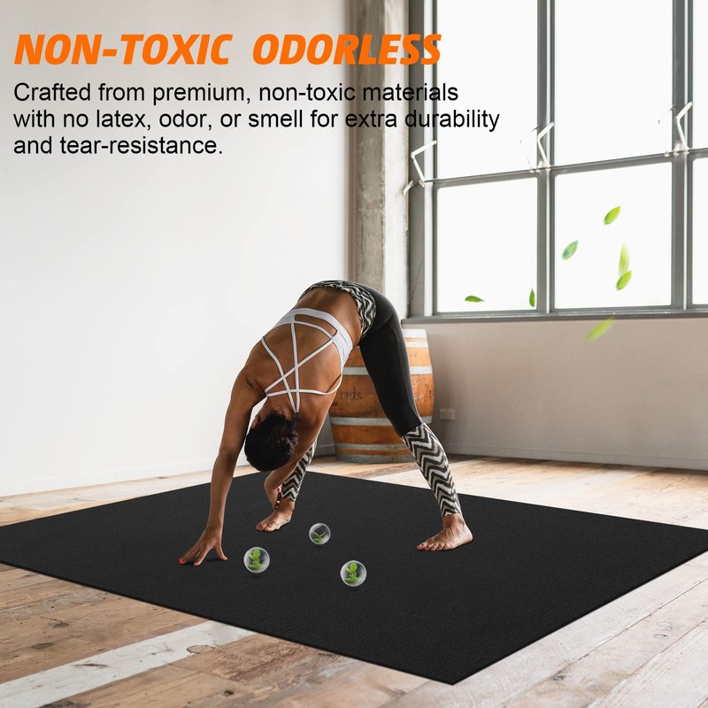 Large Exercise Mat 8'x5'|12'x6' Workout Mat for Home Gym Mats Exercise Heavy Duty Gym Flooring Fitness Mat Large Yoga Mat Cardio Mat for Weightlifting, Jump Rope, MMA, Shoe-Friendly (Black6'x4')