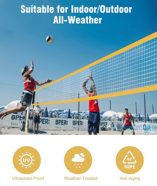YNSZAS 𝙉𝙀𝙒 Professional Volleyball Net Heavy Duty, 46 FT Aircraft Steel Cable, Upgraded Weather Resistant, Portable for Outdoor & Indoor, Pool, Trees, Backyard, Yard, Beach, Park, 32x3FT(Net Only)