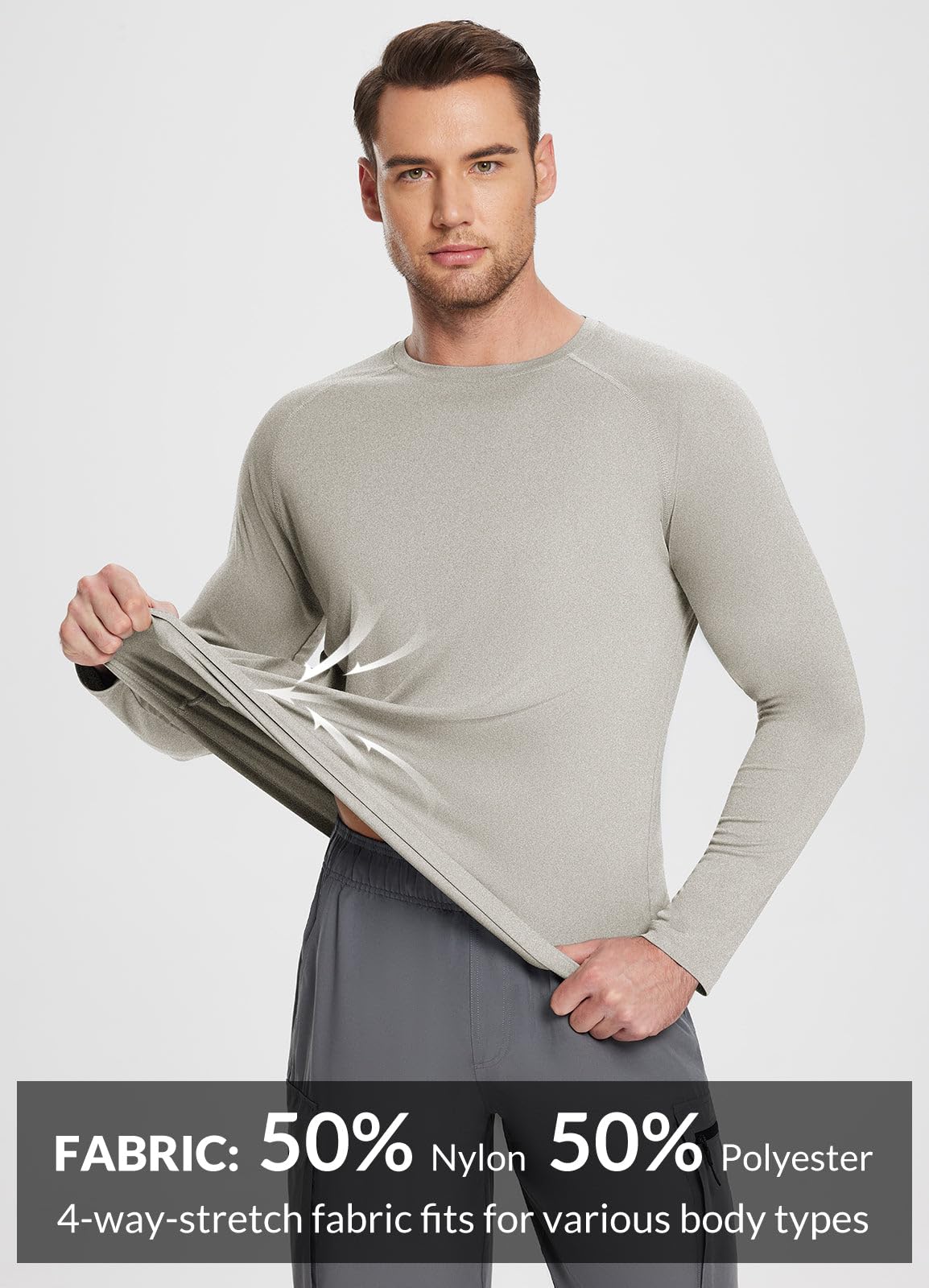 baleaf Men's Long Sleeve Running Shirts Workout Tops Quick Dry SPF Rash Guard Lightweight Hiking Sun Protection t Shirt Khaki 2XL