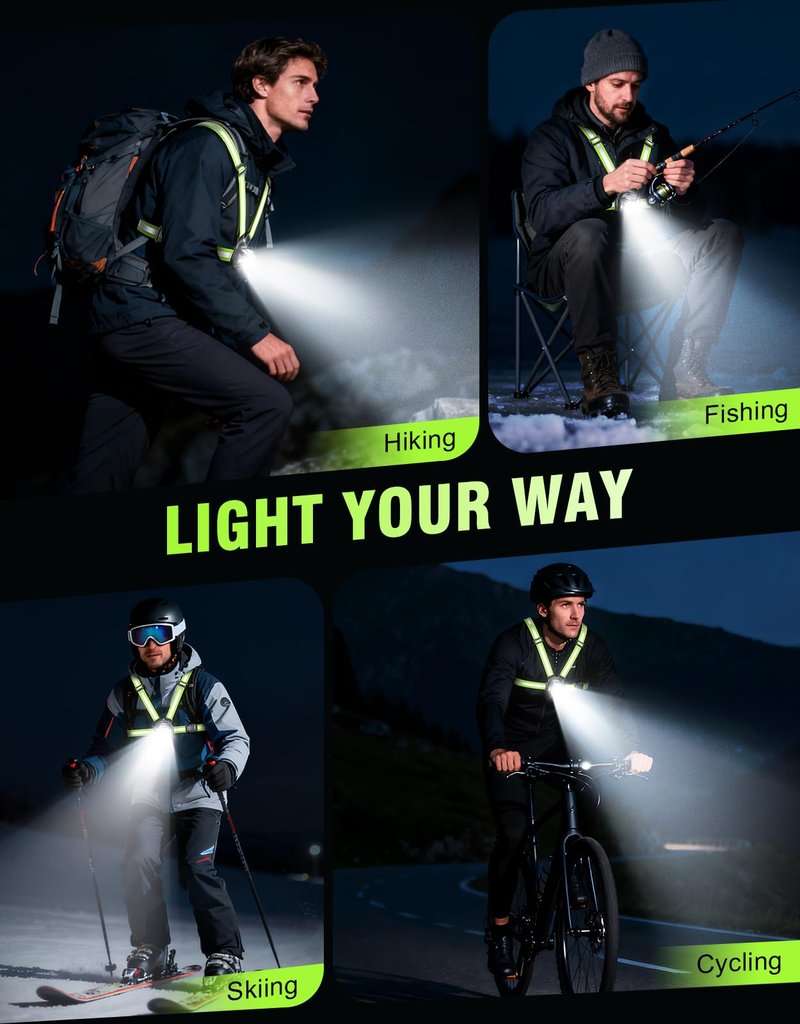 Niweya Running Lights for Runners, 500LM 1800mAh Rechargeable Running Light with 7 Modes & 45° Adjustable Beam, IPX4 Waterproof 360° Light up Gear, Reflective Vest for Night Walking/Jogging/Hiking