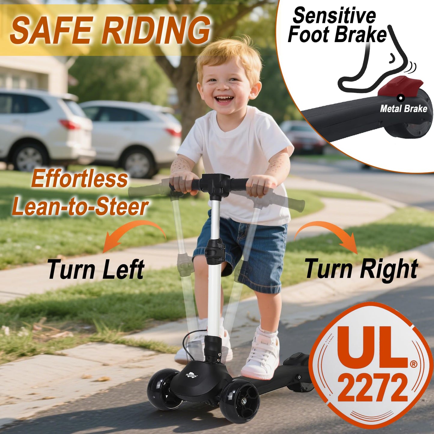24V Electric Scooter for Kids, 3 Wheel Kick Scooter w/LCD Screen, 150W Motor, Thumb Throttle, 3 Height, 5Mph Speed, Light-up Wheels & Wide Deck, Foldable Balance Scoot for Boys, Girls 3-8, BL