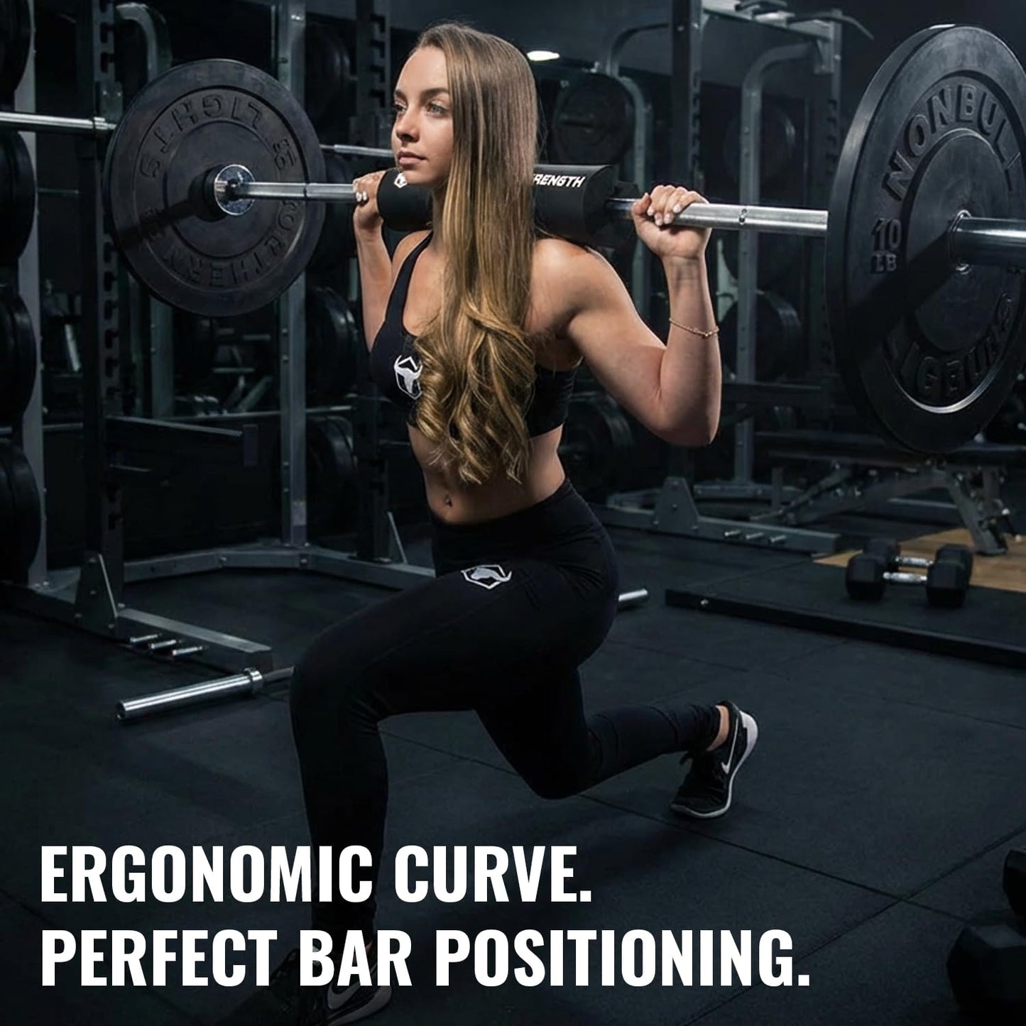 Advanced Squat Pad - Barbell Pad for Squats, Lunges & Hip Thrusts - Neck & Shoulder Protective Pad Support (Black)