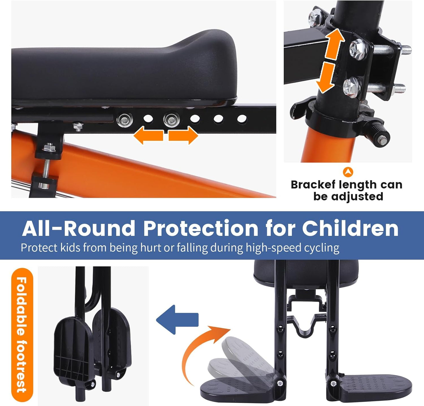 Kids Bike Seat Child Bike Seat Bicycle Seats for Children 2-5 Years Front Mount Kid Bicycle Seat Kids Bicycle Seats with Foot Pedals Front Mount with Handlebar Attachment Detachable
