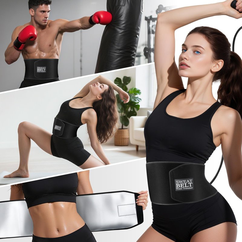 ZPP Waist Trimmer for Women and Men, Sweat Belt Band Belly Stomach Wrap Black/Silver/Medium