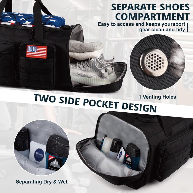 Tactical Gym Bag for Men,70L Large 3 in 1 Sports Duffle Bag with Shoes Compartment for Travel,Water Resistant Travel Backpack Weekender Overnight Bag with Wet Pocket for Women