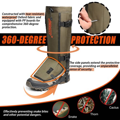 Frelaxy Snake Gaiters, Waterproof Snake Guard Chaps, Snake Bite Protection for Lower Legs, Adjustable Snake Proof Gaiters for Hunting/Outdoor Working, Fit for Men & Women