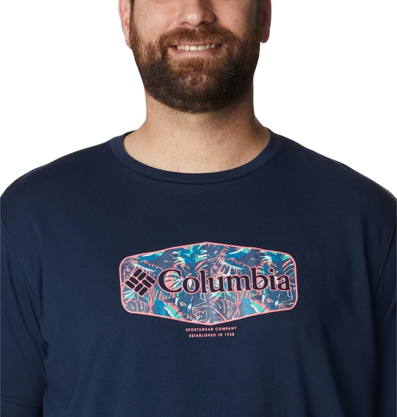 Columbia Men's Thistletown Hills Graphic Short Sleeve, Collegiate Navy HTHR/Wanderland Graphic, XX-Large