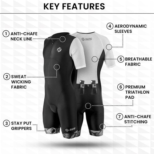 SLS3 Triathlon Suits Mens - Aerodynamic Sleeved Tri Suit Men – Lightweight Trisuit with Premium FX Fabrics - 2 Pockets (Black/Green Geo, Medium)