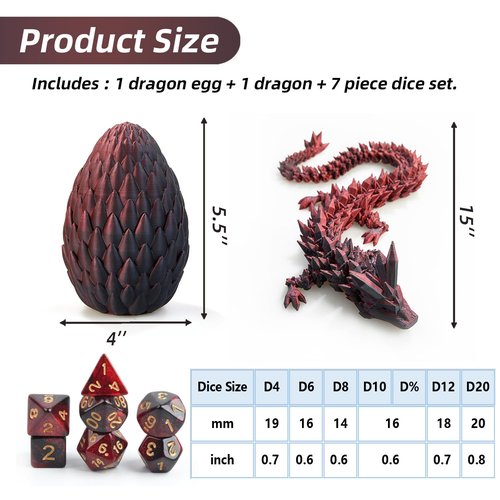 DND Dice Set (7 Pieces) and 3D Printed Dragon Egg, Fidget Toys, Surprise Egg and Polyhedral Dice Set With Gift Box, Playing Game for RPG DND MTG