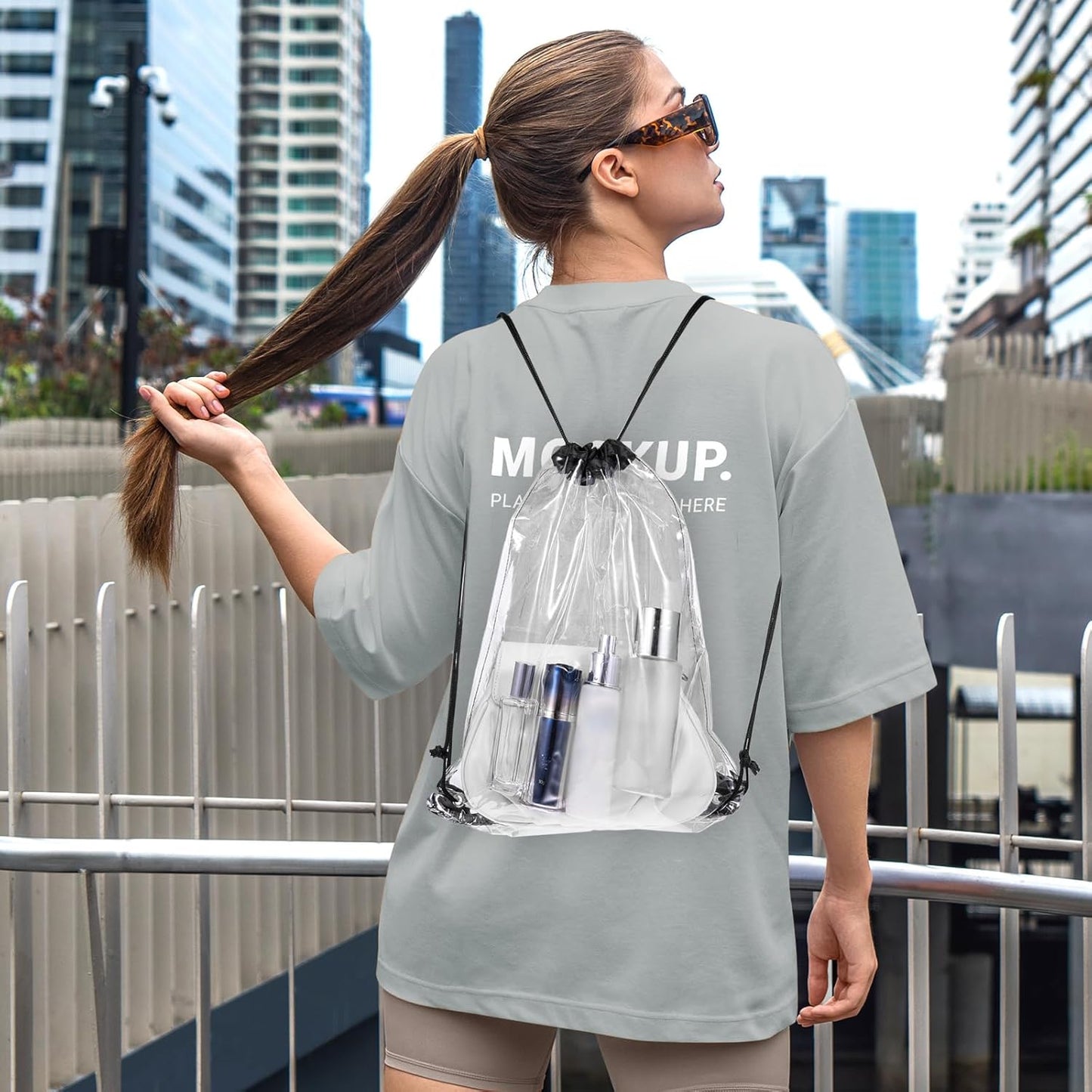 2pcs Clear Drawstring Bags,See Through Pvc Bookbag,Waterproof Clear Purse for Stadium Events Concert Sport Work Travel(16.9 x 12.9 Inches)