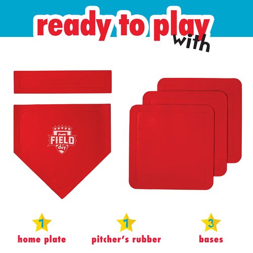 Franklin Sports Field Day Baseball Base Set - Throw Down Rubber Bases for Baseball + Softball with Home Plate - Portable Backyard Baseball, Softball, Kickball Bases - Easy Set Up Rubber Base Set Red